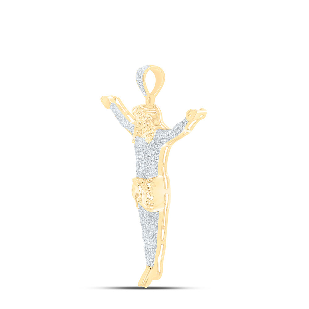 10K Yellow Gold 1 Cttw Natural Diamond Nk Jesus Mens Charm