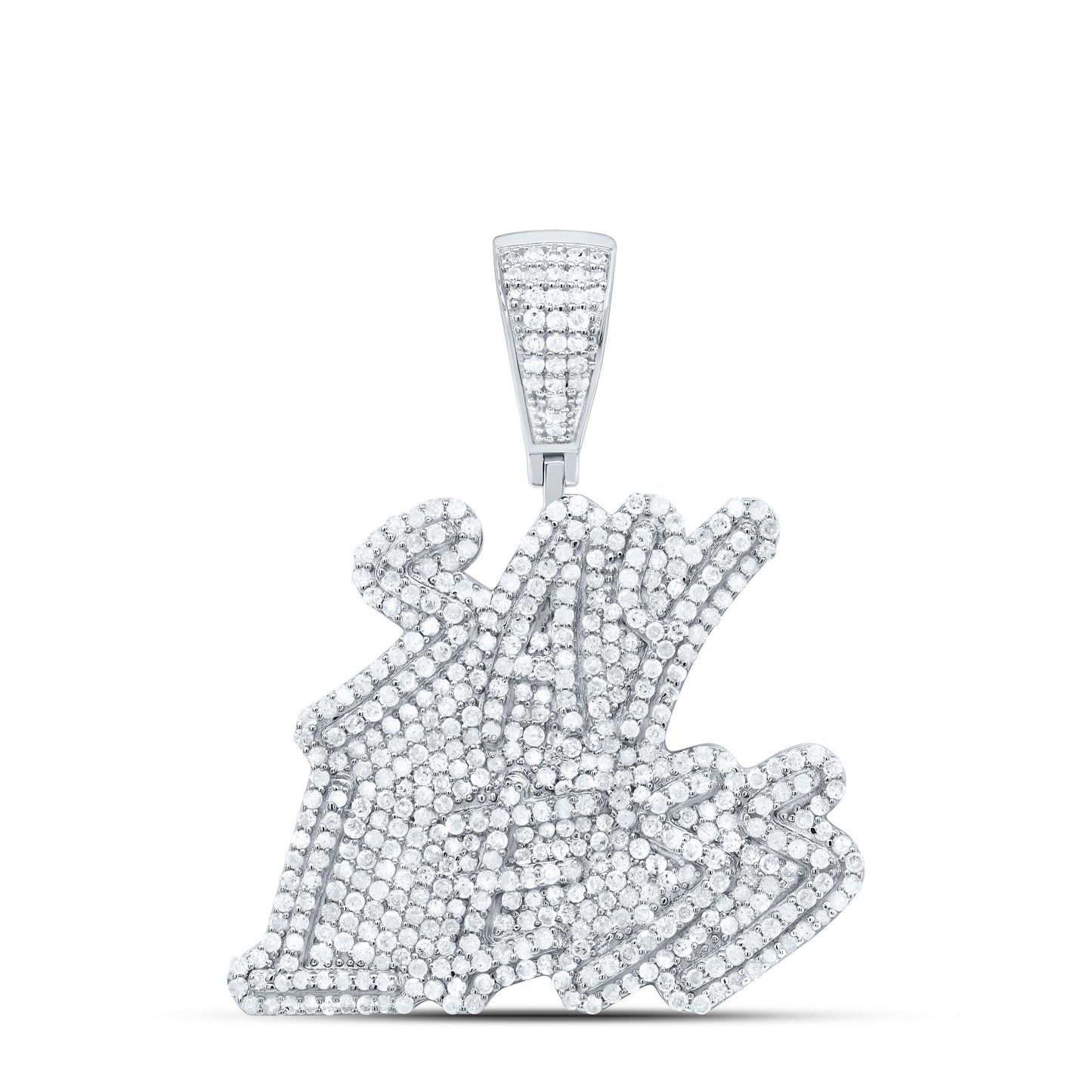 Sterling Silver 1 3/4Cttw Natural Diamond Gift "Say Less" Mens Charm