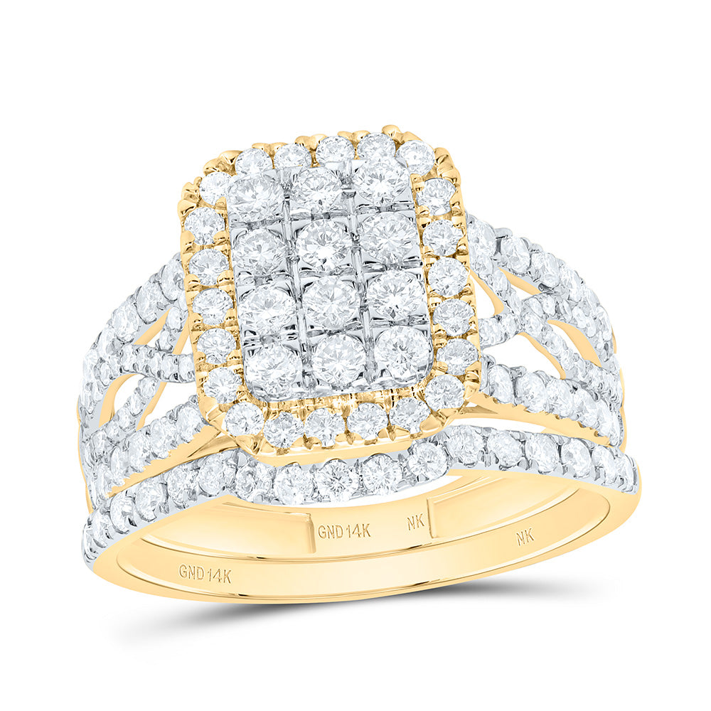 10K Or 14K Yellow Or White Gold 1 3/8Cttw Natural Diamond Fashion Emerald Single Halo Bridal Set