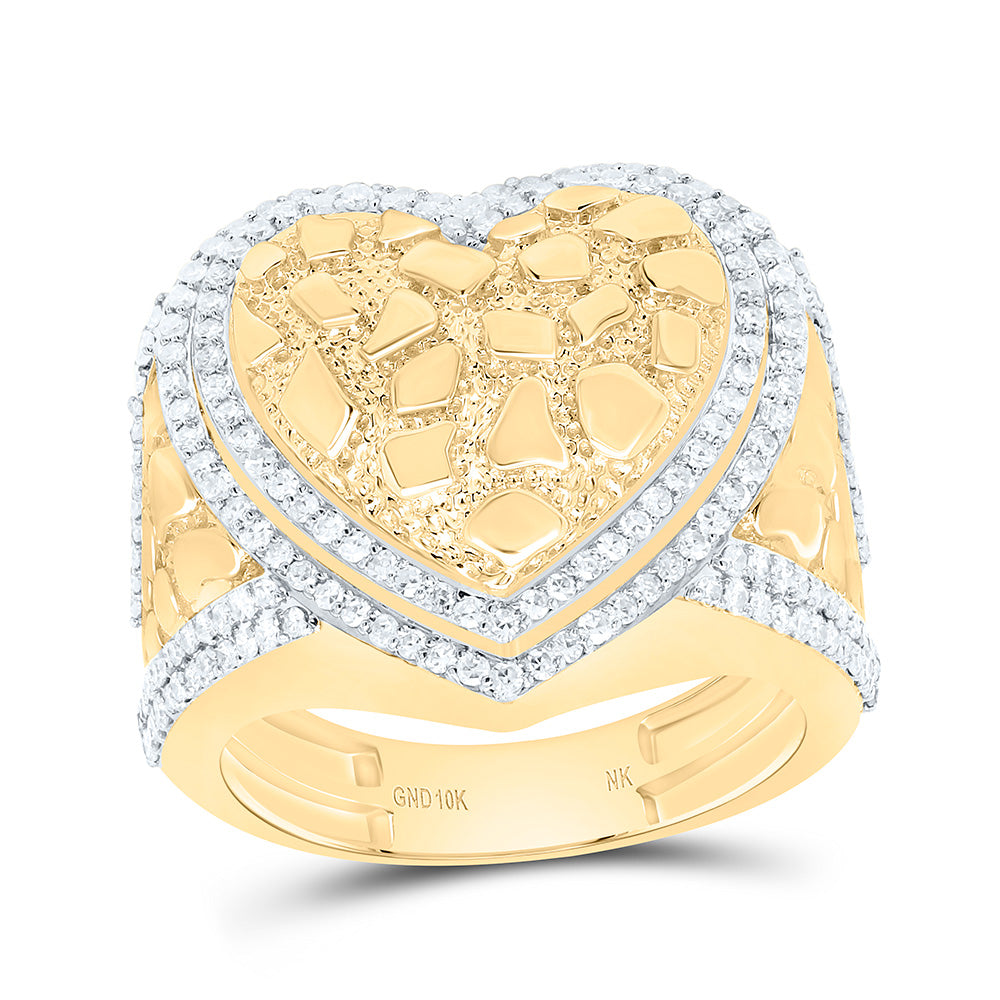 10K Yellow Gold 3/4Cttw Natural Diamond Fashion Nugget Heart Ring