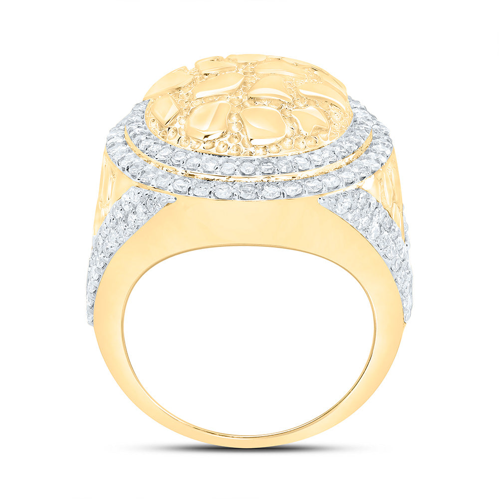 10K Yellow Gold 7/8Cttw Natural Diamond Nugget Oval Men'S Ring