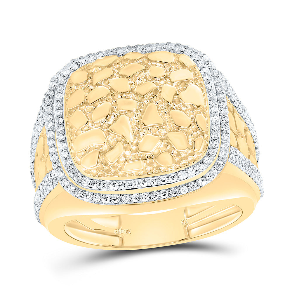 10K Yellow Gold 3/4Cttw Natural Diamond Nugget Cushion Men'S Ring
