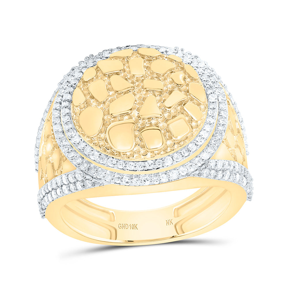 10K Yellow Gold 1Cttw Natural Diamond Nugget Round Men'S Ring