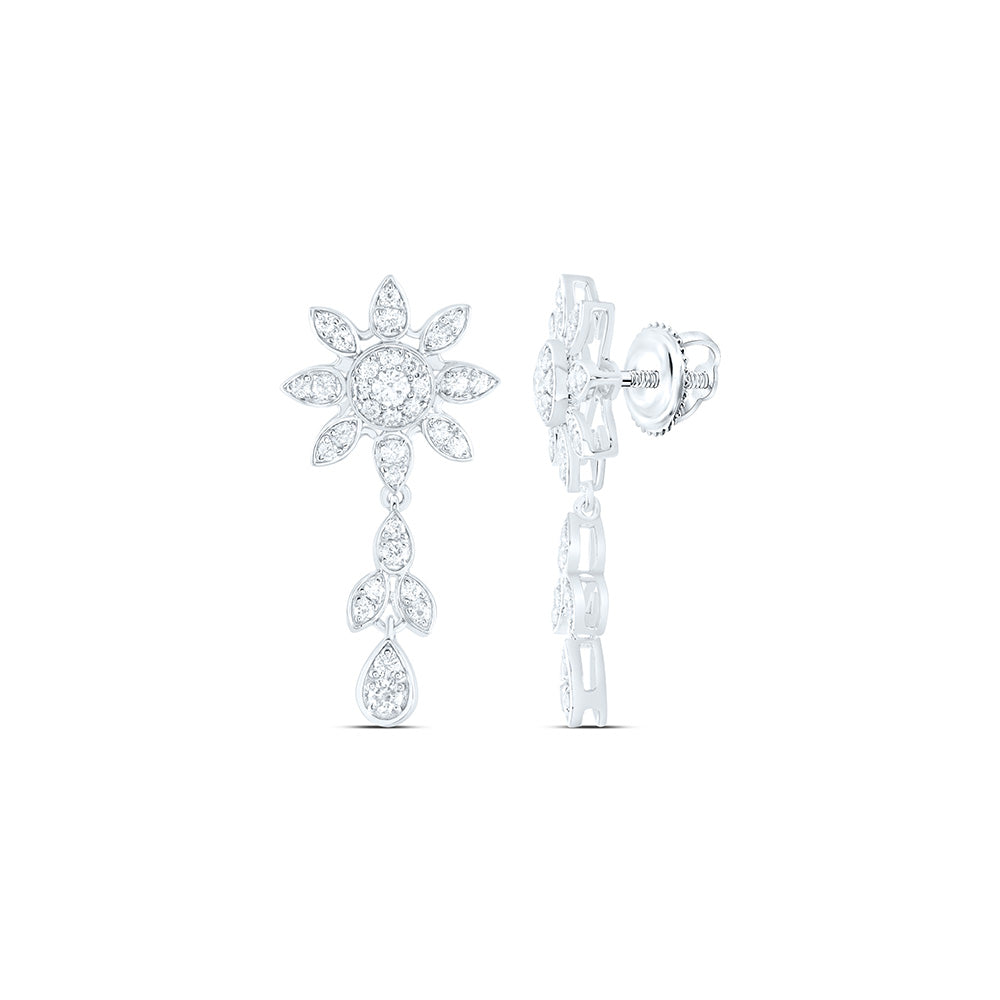 14K Yellow Or White Gold 7/8Cttw Natural Diamond Fashion Flower Dangling Earring