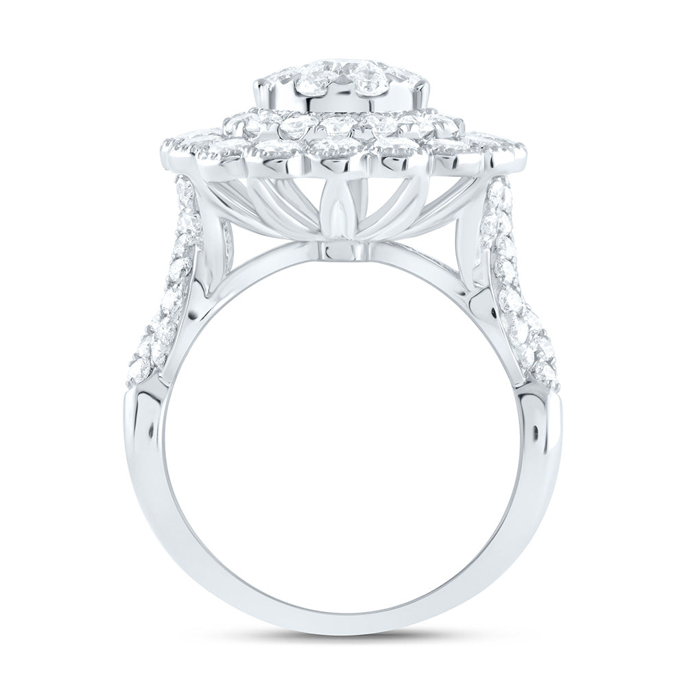 18K Yellow Or White Gold 3 1/2Cttw Natural Diamond Elite 3/8Cttw Center Round Pear Double Halo Bridal Ring