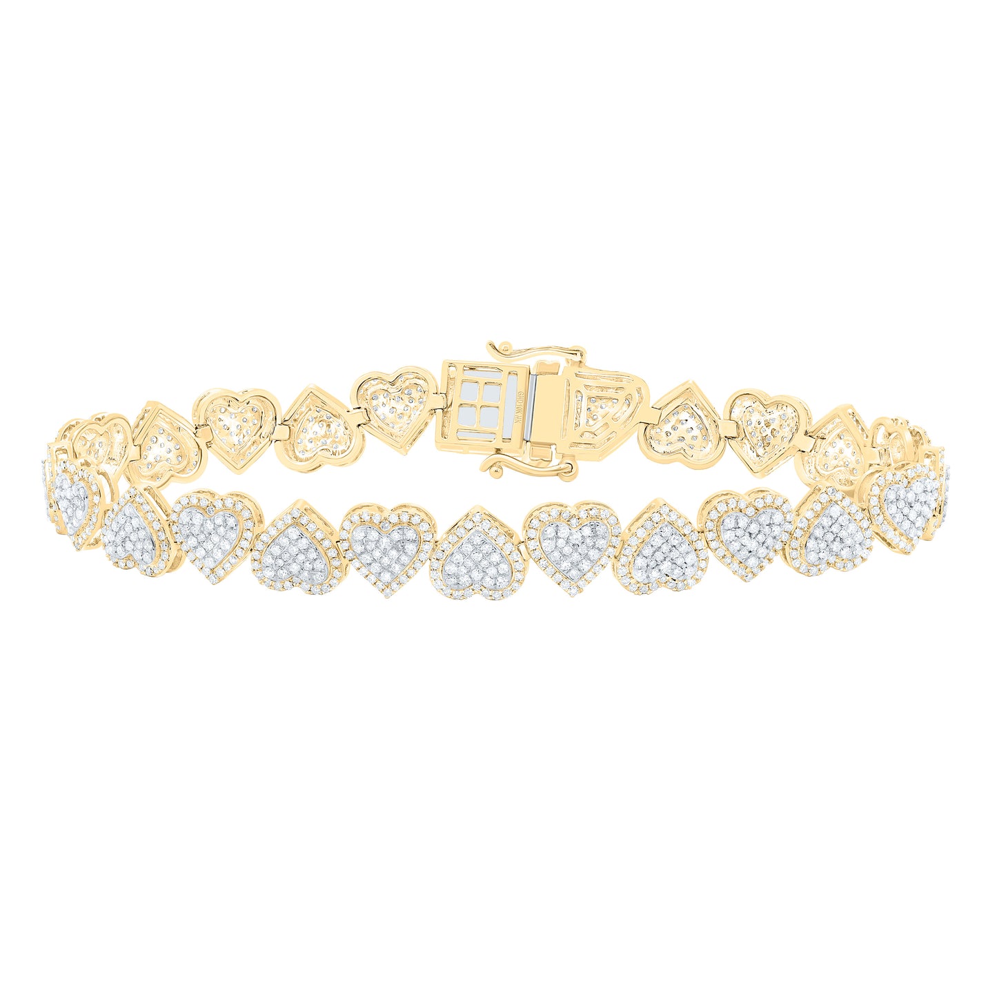 10K Yellow Gold 2 1/2Cttw Natural Diamond Fashion Heart Bracelet (7 Inch)
