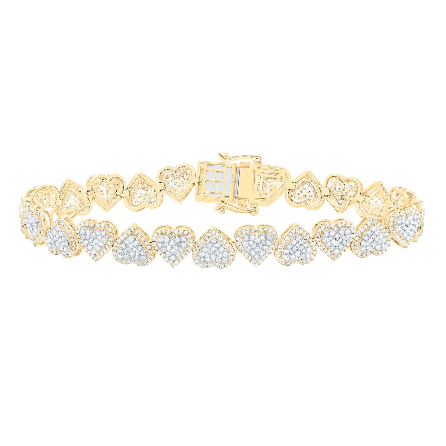 14K Yellow Gold 2 1/2Cttw Natural Diamond Nk Fashion Heart Bracelet (7 Inch)