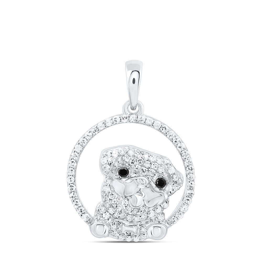 10K Yellow Or White Gold 1/4Cttw Natural Diamond Gift Round Blk Dog Pendant
