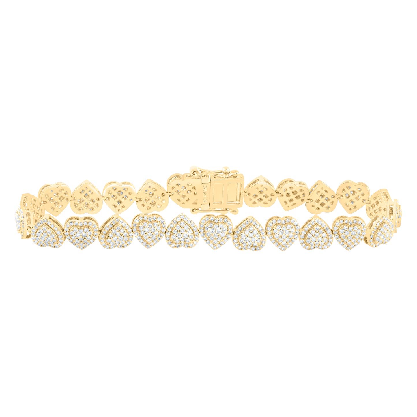 14K Yellow Gold 2 3/4Cttw Natural Diamond Fashion Heart Bracelet (7 Inch)