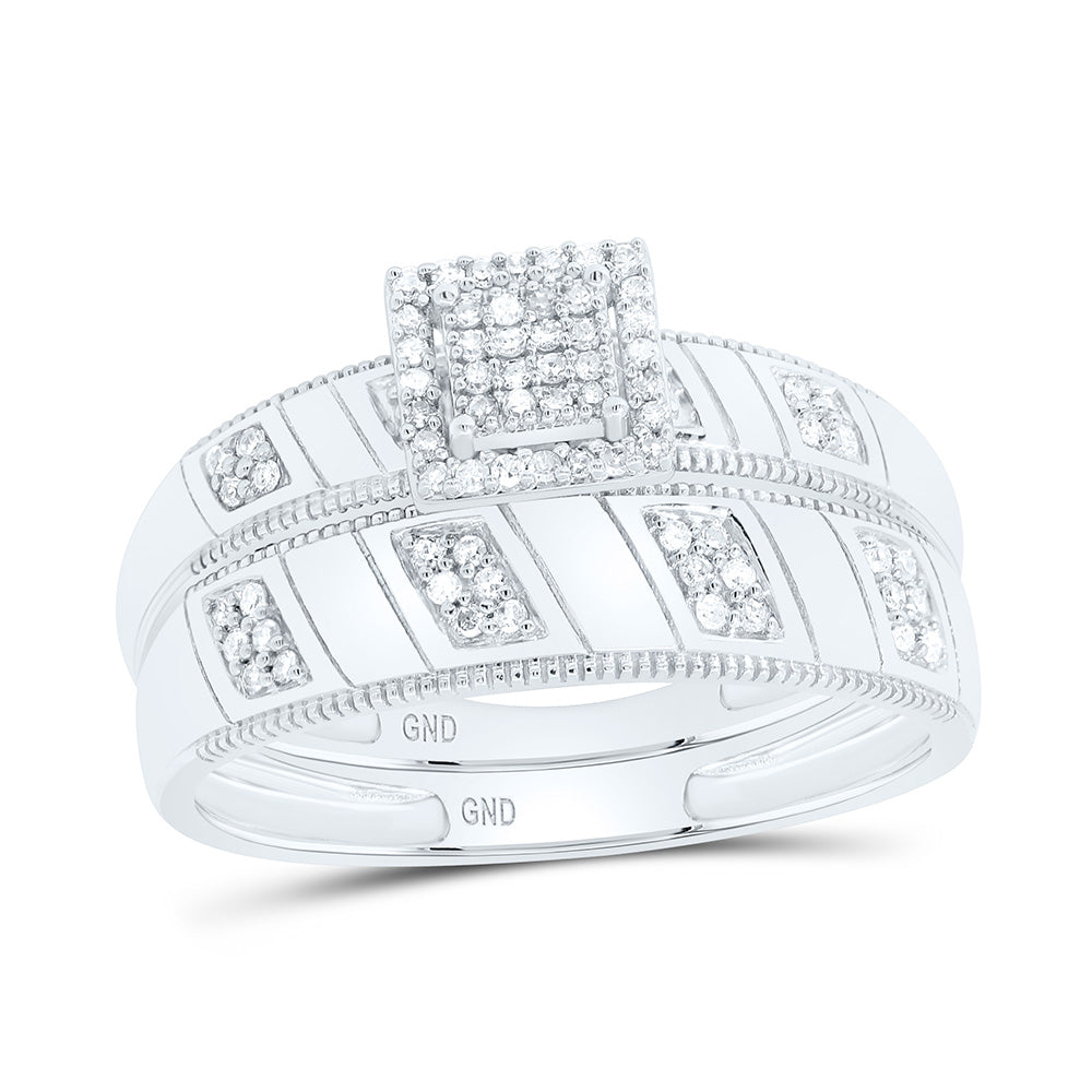 Sterling Silver 1/3Ctw Natural Diamond Gift Square Trio Set