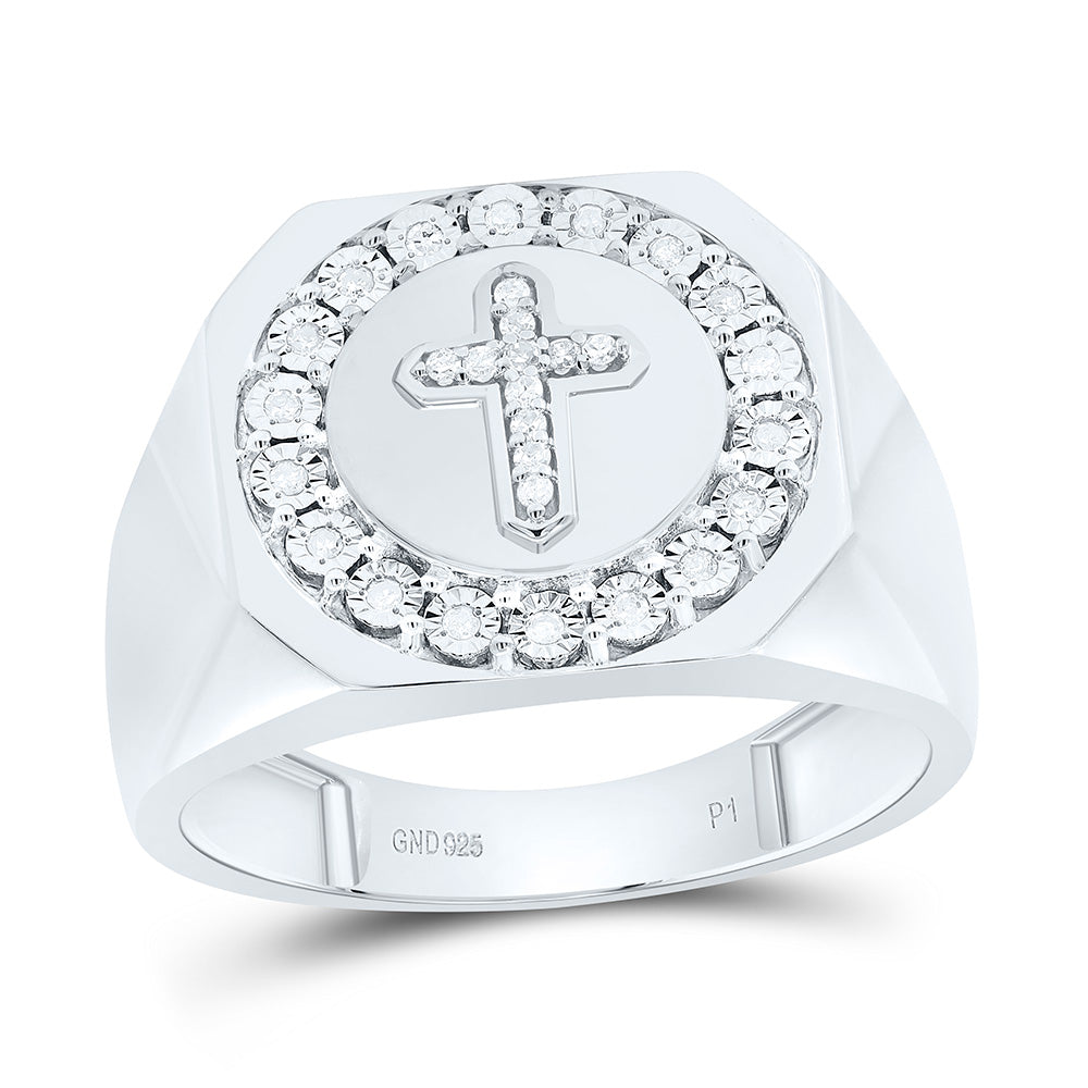 Sterling Silver 1/8Cttw Natural Diamond Gift Cross Fanuk Mens Ring