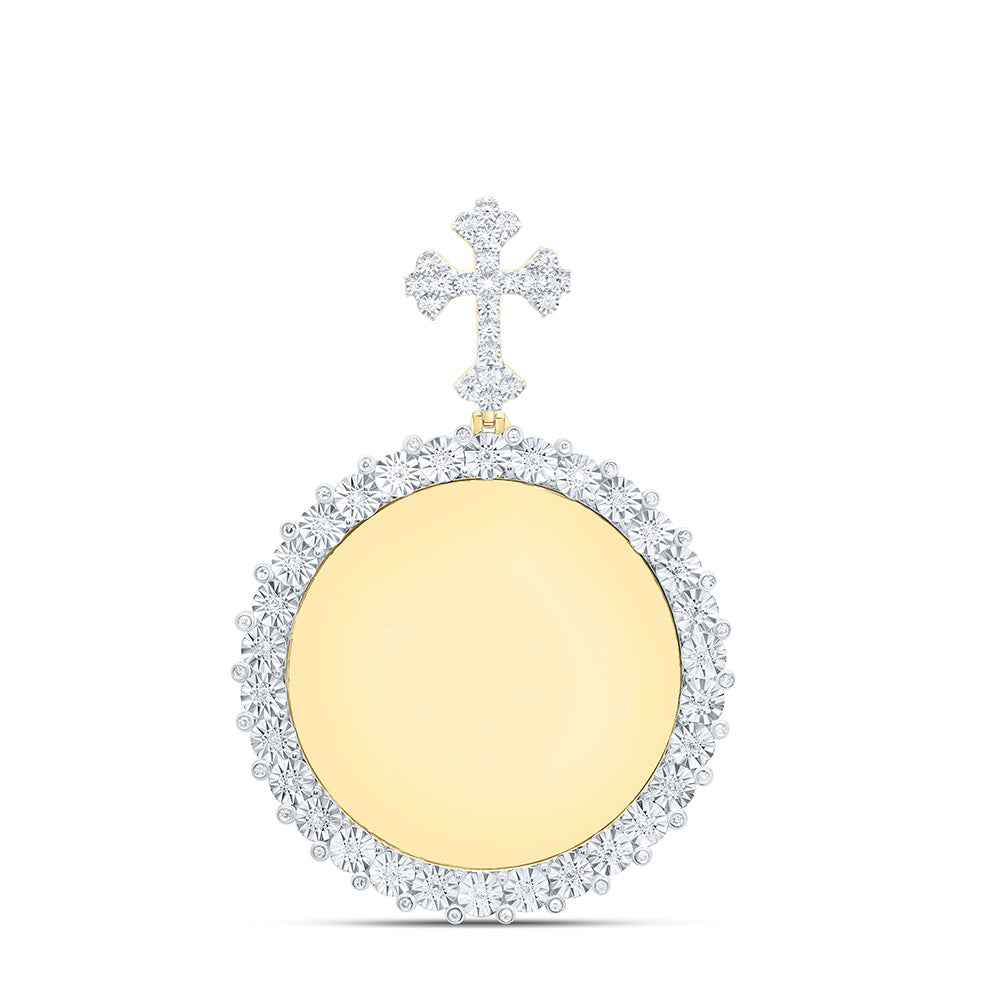 10K Yellow Gold 1/3Cttw Natural Diamond Fanuk Memory Cross Bail Mens Charm