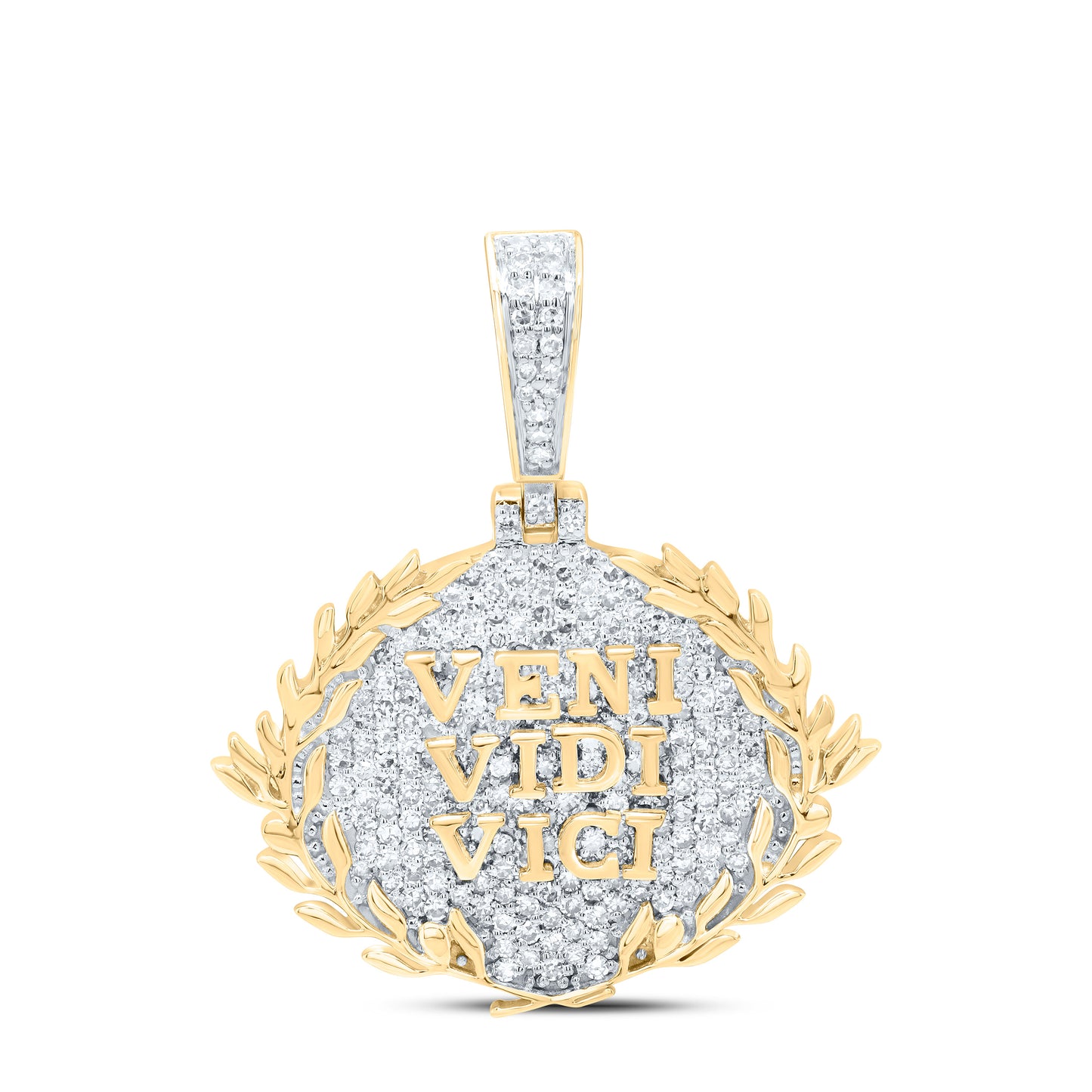 10K Yellow Gold 7/8Cttw Natural Diamond "Veni Vidi Vici" Mens Charm