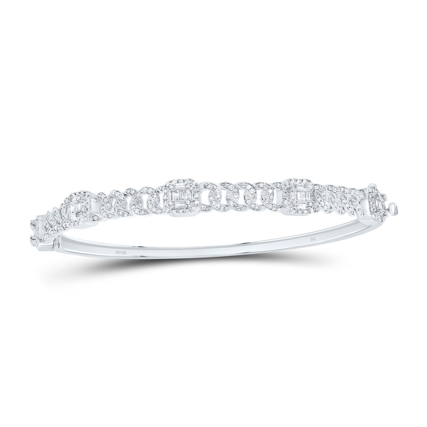10K Yellow Or White Gold 1 Cttw Natural Diamond Fashion Cushion Cuban Bangle (65X55Mm)