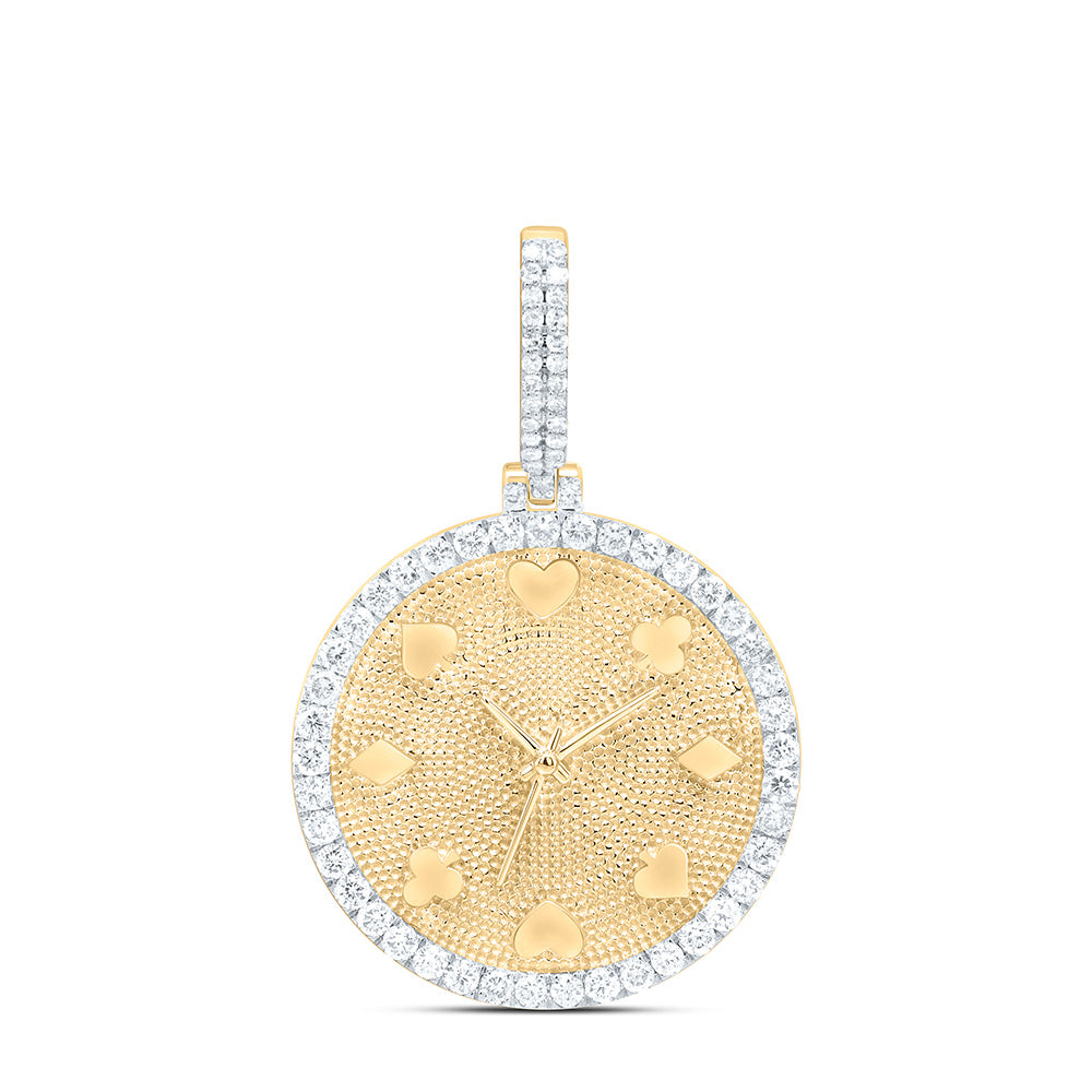10K Yellow Gold 7/8Cttw Natural Diamond Round"Pocker Clock"Mens Charm