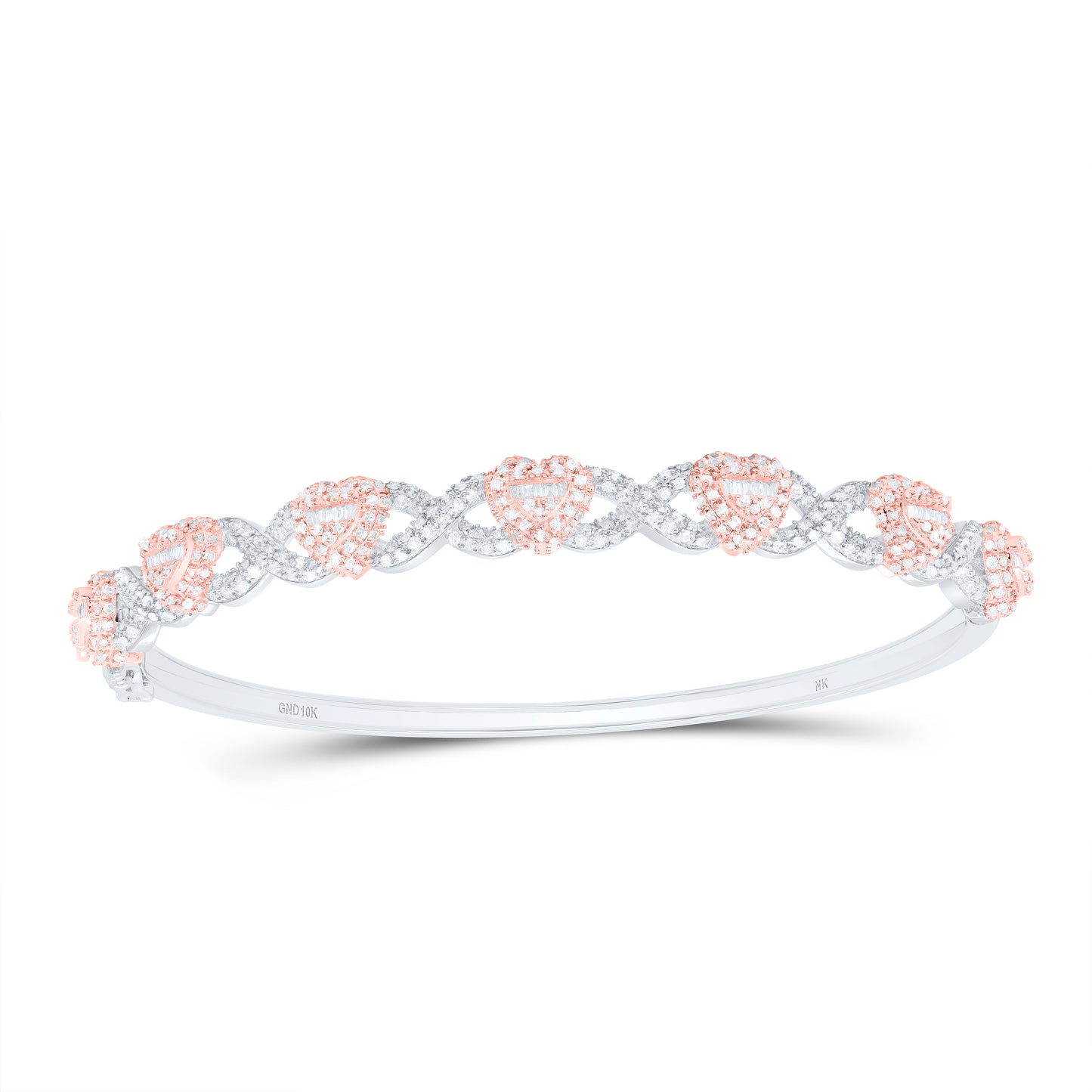 10K Or 14K Yellow Or White Gold 1 1/2Cttw Natural Diamond Fashion Infinity Heart Bangle (65X55Mm)