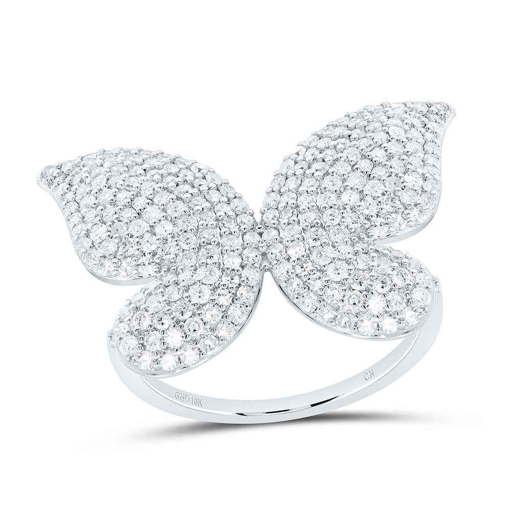 10K White Gold 1 1/2Cttw Natural Diamond Fashion Butterfly Ring