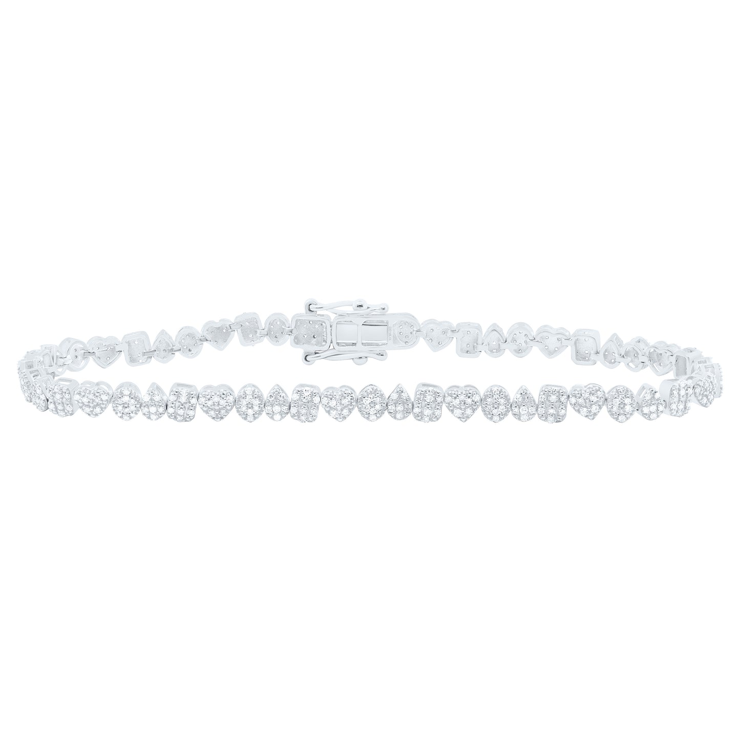 10K Yellow Or White Gold 1Cttw Natural Diamond Fashion Mixed Shape Heart Bracelet (7 Inch)