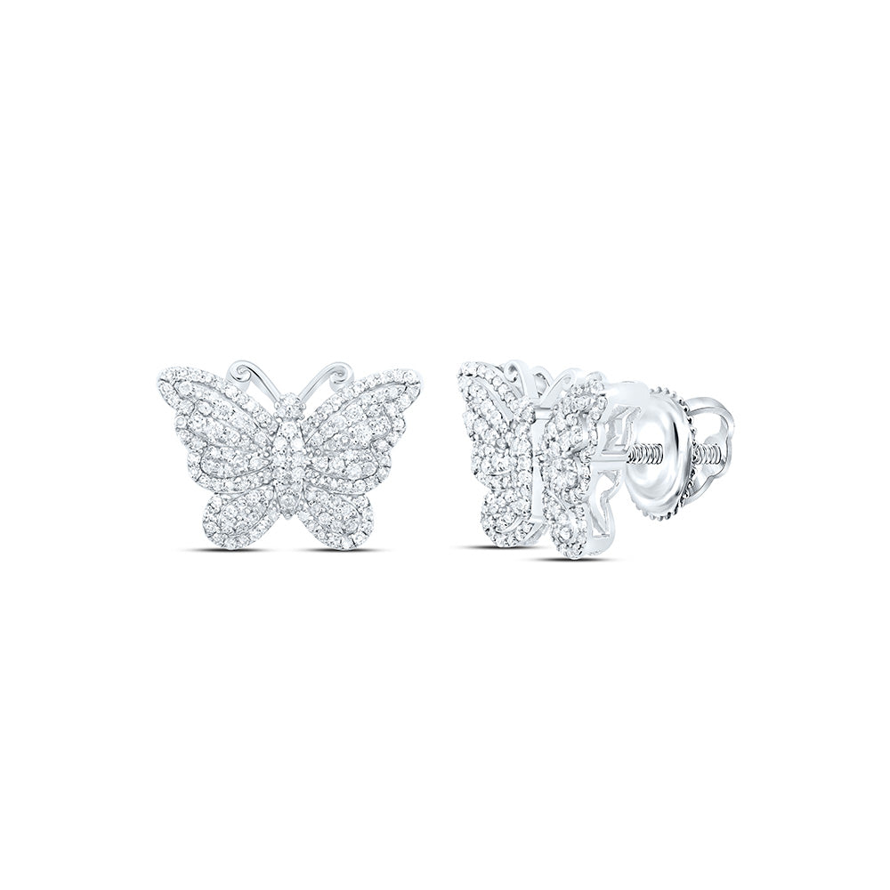 14K Yellow Or White Gold 5/8Cttw Natural Diamond Fashion Butterfly Earring