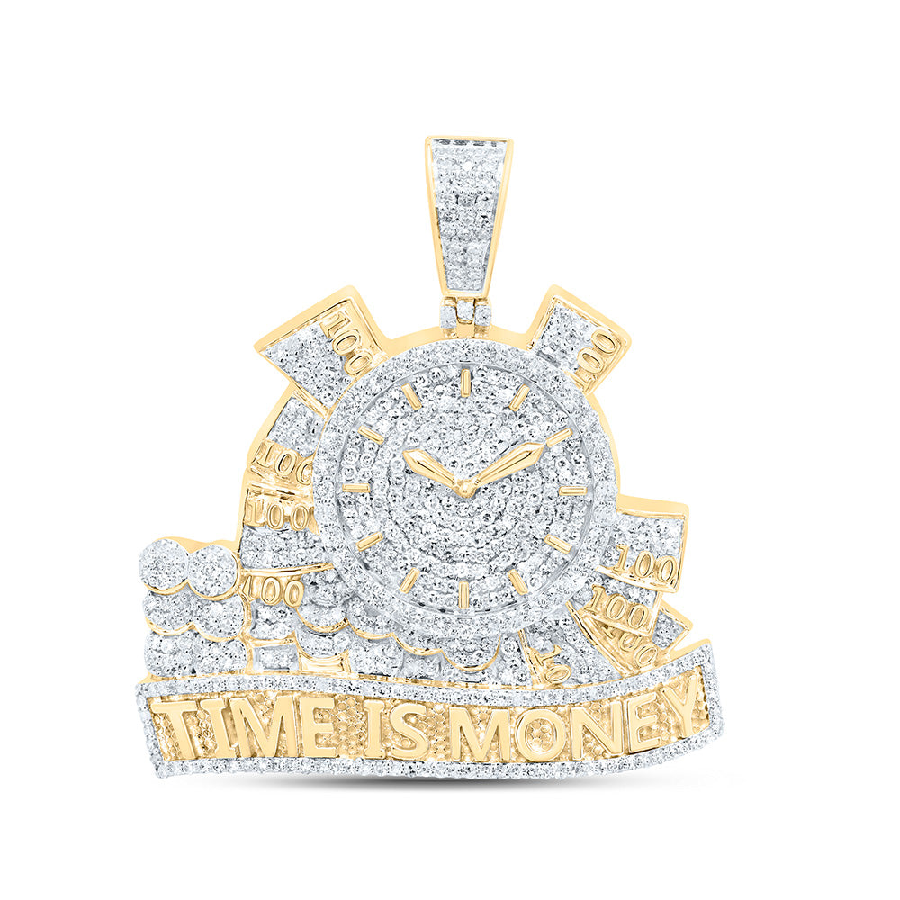 10K Yellow Gold 1 7/8Cttw Natural Diamond "Time Is Money" Mens Charm