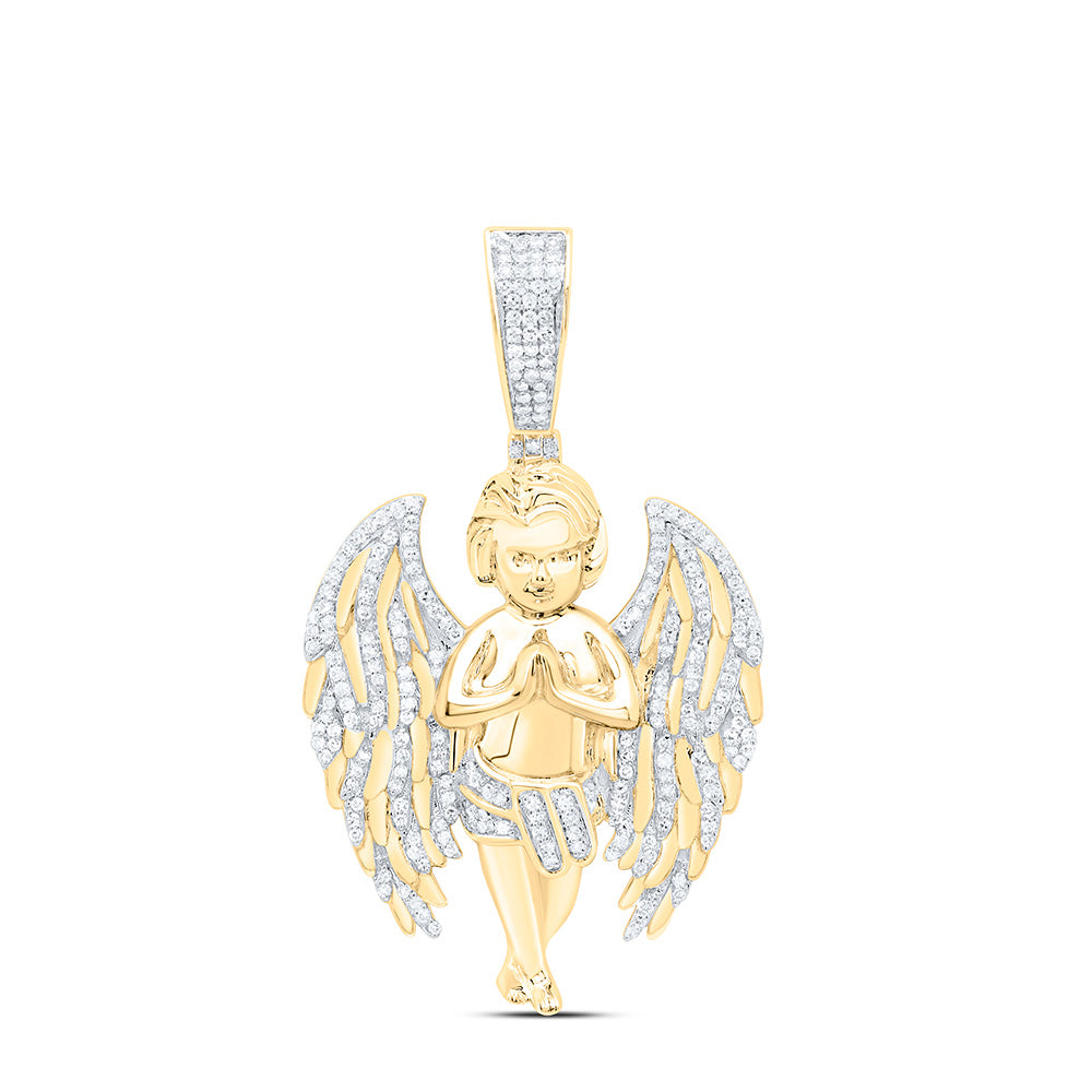 10K Yellow Gold 7/8Cttw Natural Diamond "Angel" Mens Charm