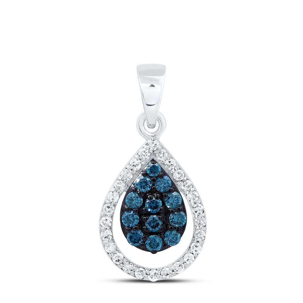 10K Yellow Or White Gold 1/3Cttw Natural Diamond Fashion Blue Diamond Pear Pendant