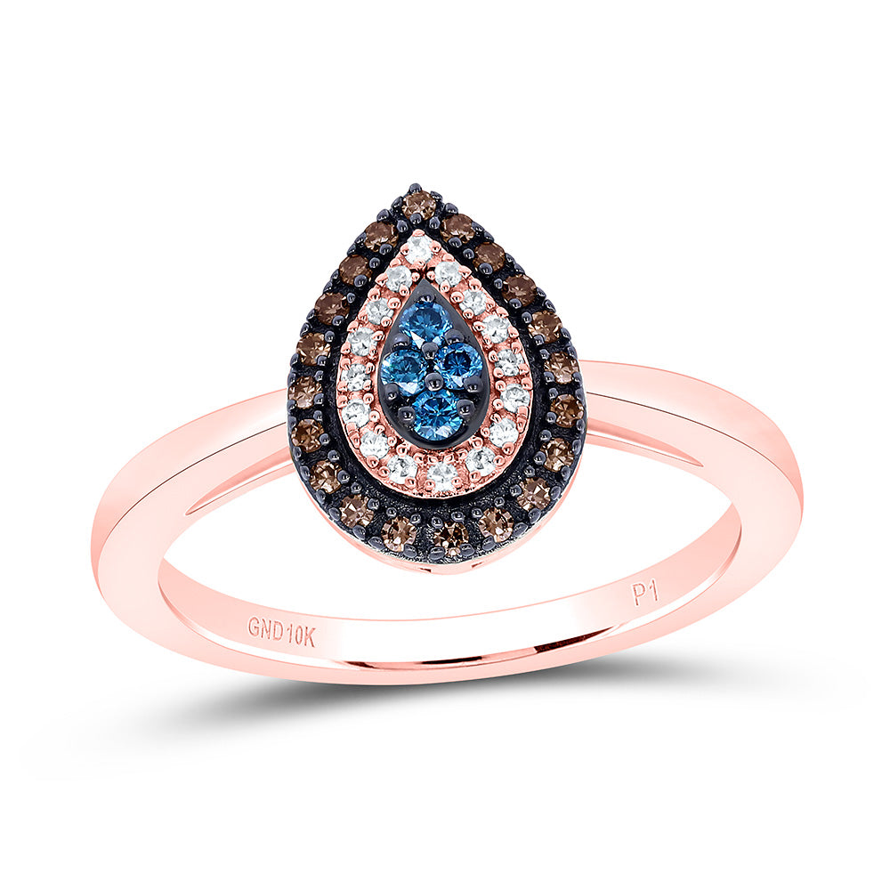 10K Yellow Or Rose Gold 1/5Cttw Natural Diamond Gift Cognac Natural, Blue Dia Pear Ring