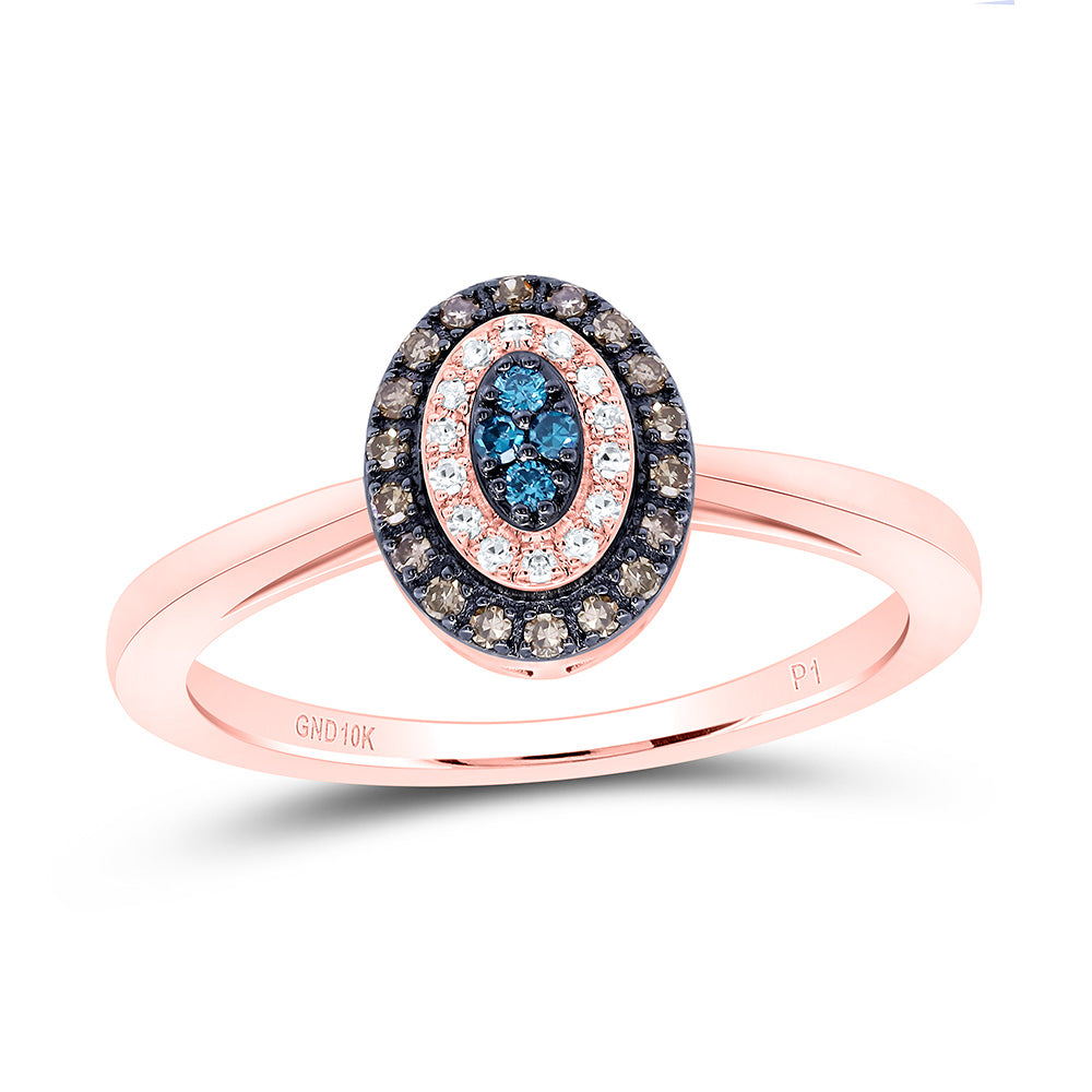 10K Yellow Or Rose Gold 1/6Cttw Natural Diamond Gift Cognac Natural, Blue Dia Oval Ring