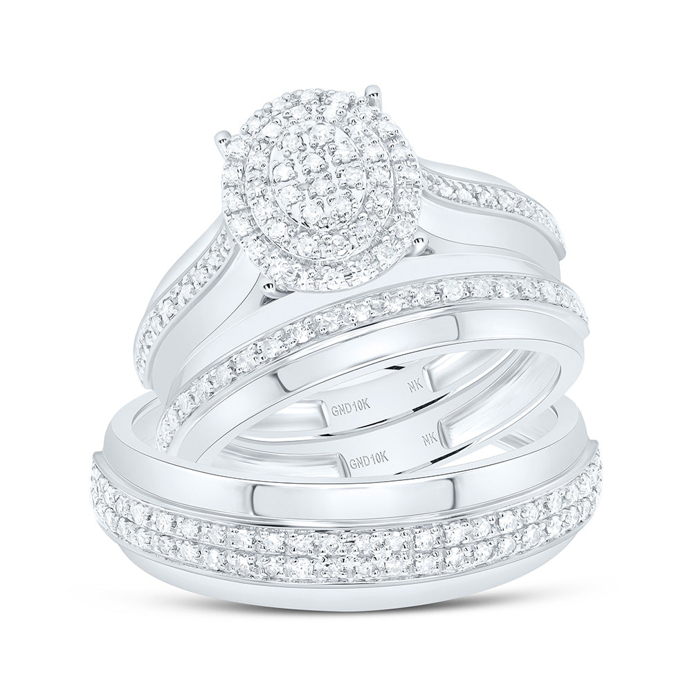 10K Yellow Or White Gold 1/2 Cttw Natural Diamond Nk Fashion Oval Bridal Anniversary Wedding Engagement Band Ring Trio Set