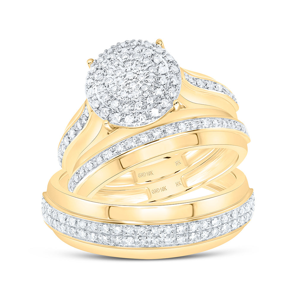 10K Yellow Gold 1/2 Cttw Natural Diamond Nk Fashion Round Bridal Anniversary Wedding Engagement Band Ring Trio Set