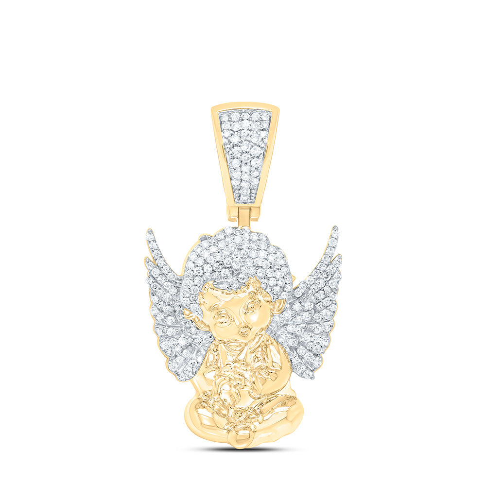10K Yellow Gold 1/2Cttw Natural Diamond Angel Mens Charm