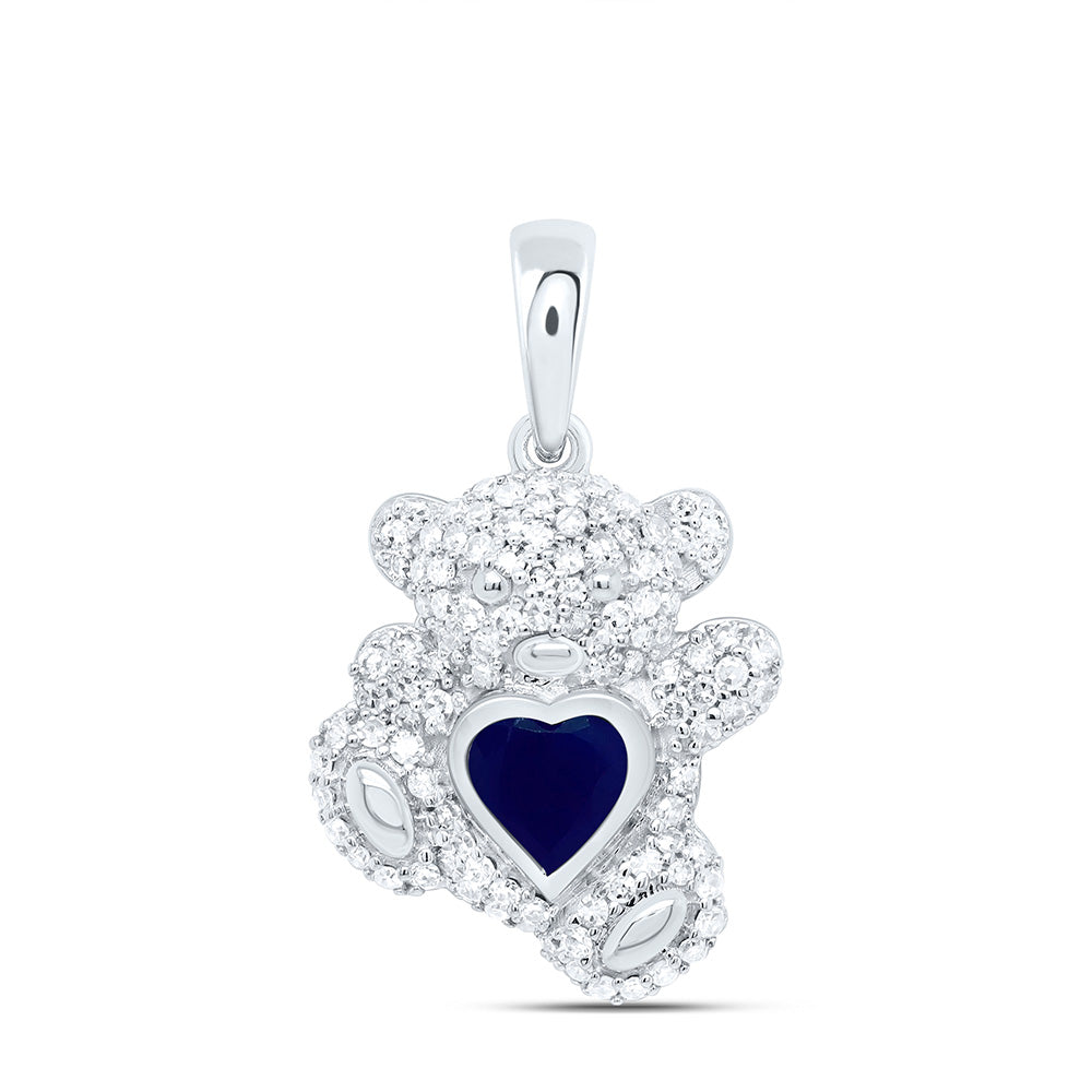 10K Yellow Or White Or Rose Gold 3/8Cttw Natural Diamond 5Mm Gem Heart Teddy Bear Pendant