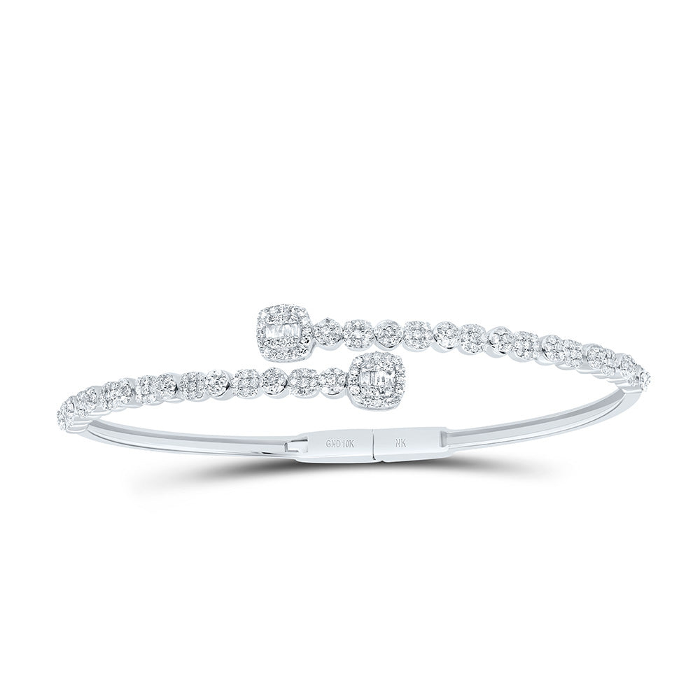 10K Yellow Or White Gold 1 3/8Cttw Natural Diamond Fashion Cushion Cuff Bangle (65X55Mm)