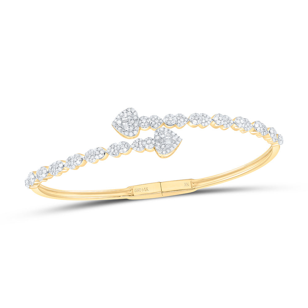 10K Or 14K Yellow Or White Gold 1 1/5Cttw Natural Diamond Fashion Heart Cuff Bangle (65X55Mm)