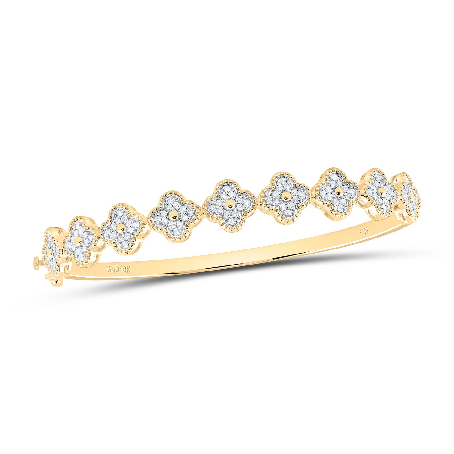 10K Yellow Gold 3/4Cttw Natural Diamond Fashion Clover Bangle (60X48Mm)