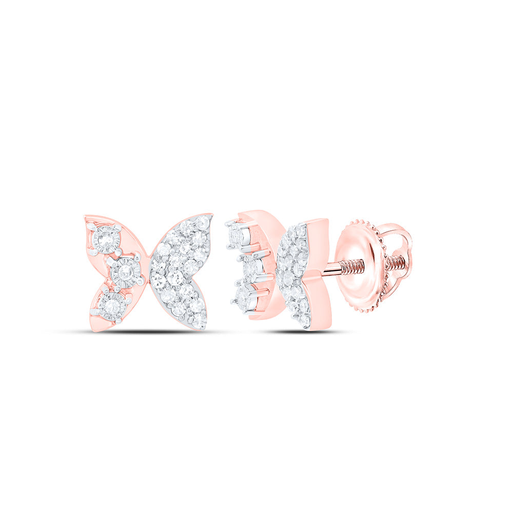 10K Yellow Or White Or Rose Gold 1/10Cttw Natural Diamond Gift Butterfly Earring