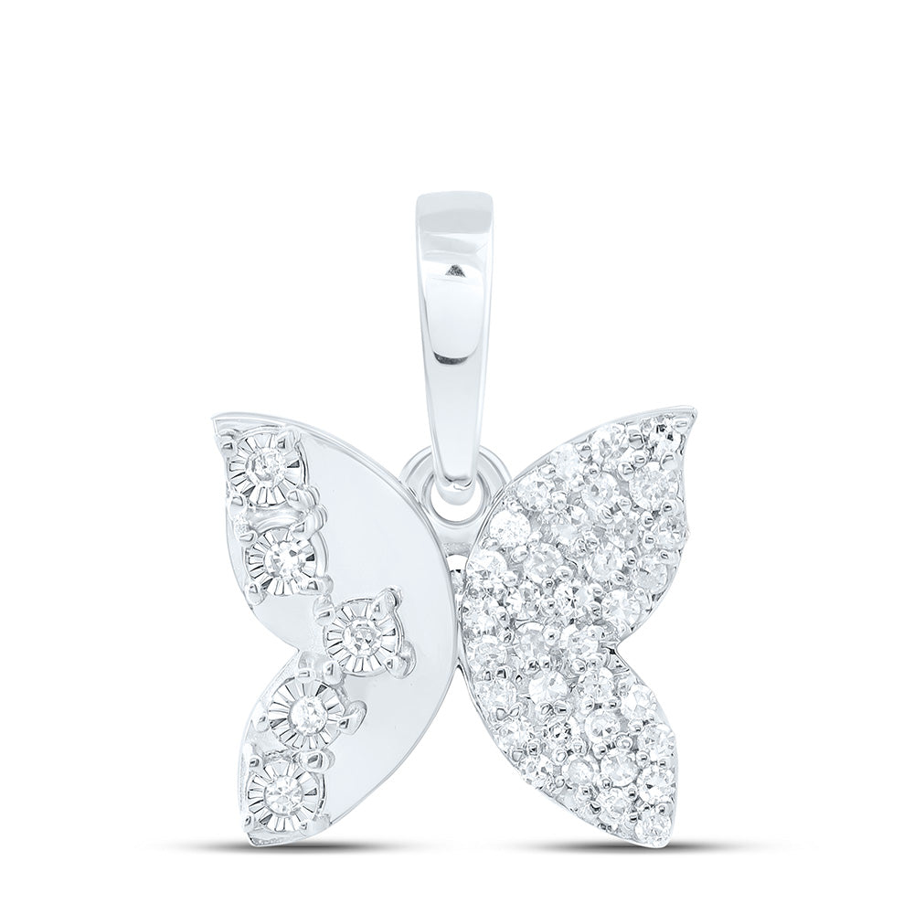 10K Yellow Or White Gold 1/8Cttw Natural Diamond Gift Butterfly Pendant