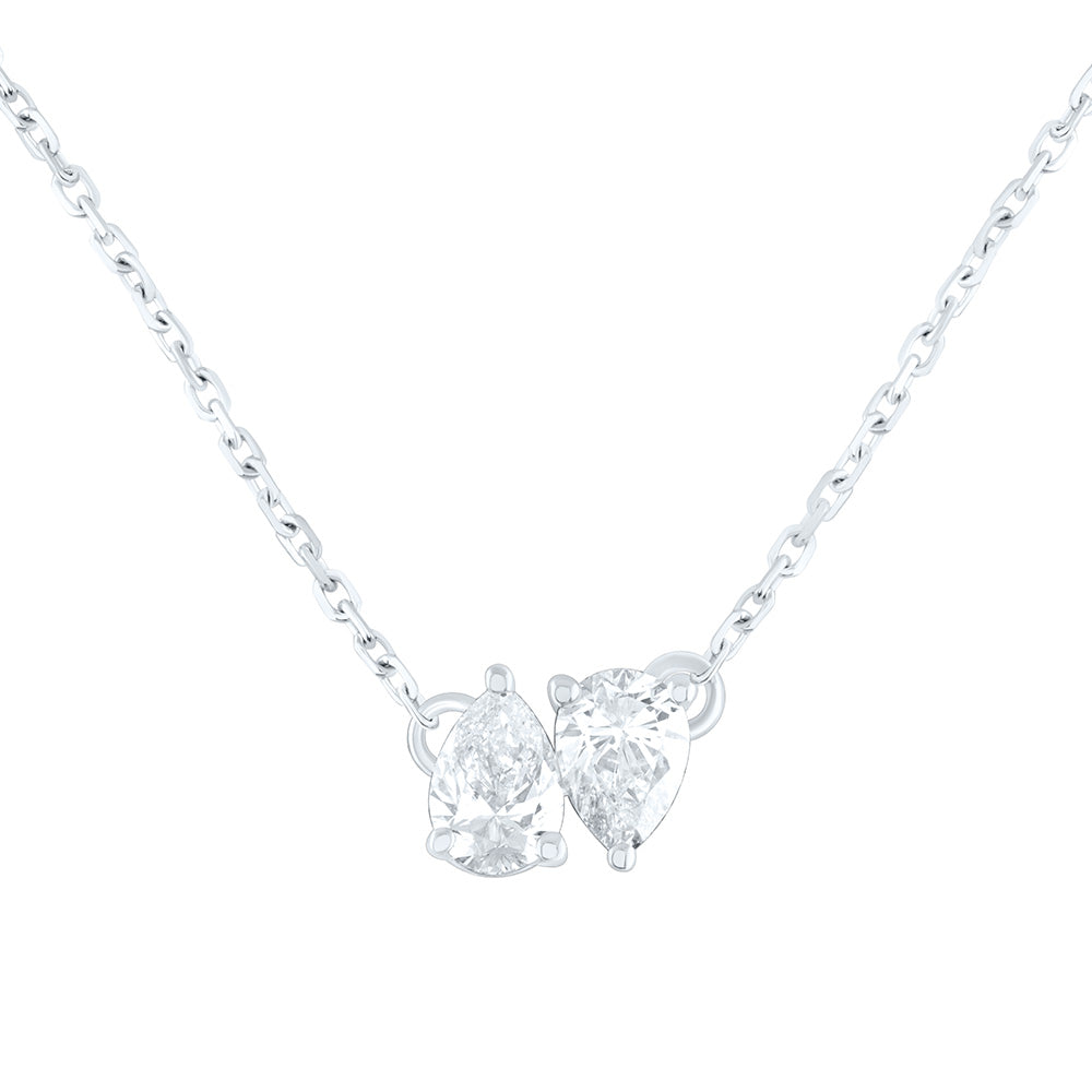 14K Yellow Or White Gold 1/2Cttw Natural Diamond I1-Ij 2 Stone Necklace (18 Inch)