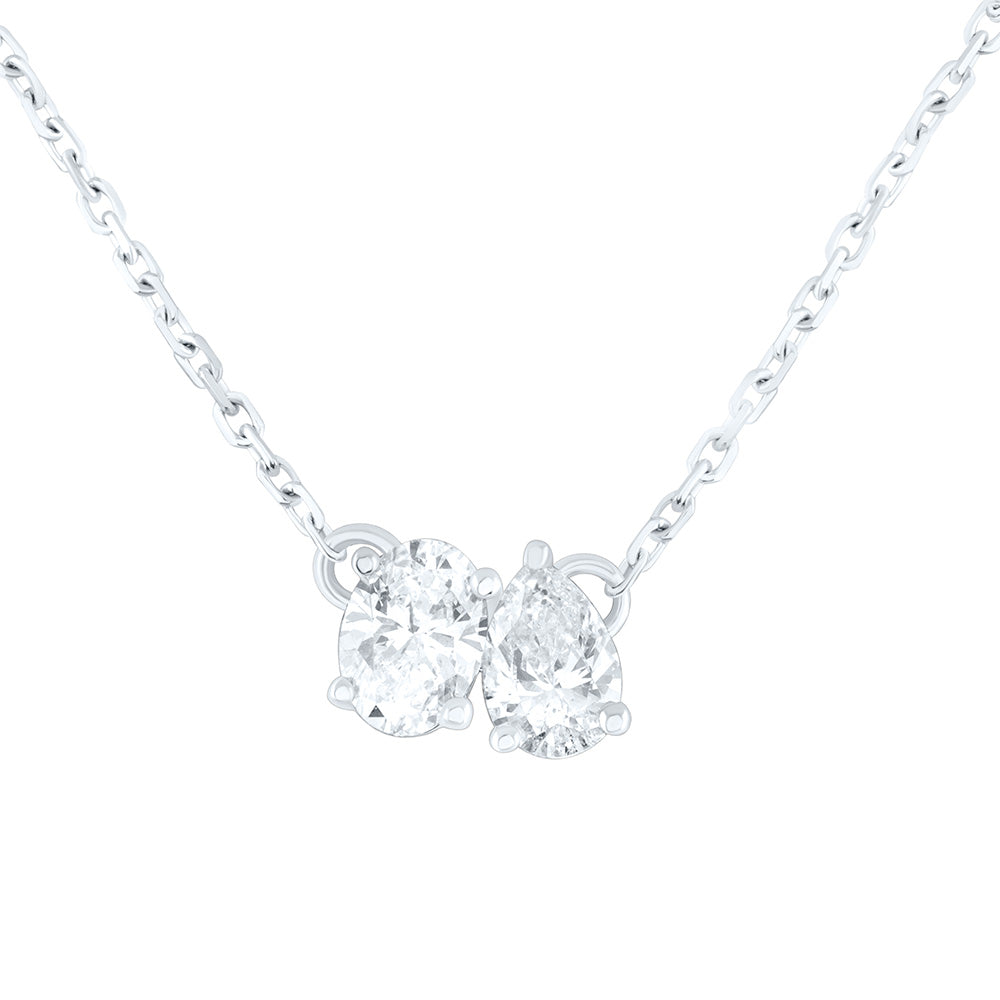 14K Yellow Or White Gold 1/2Cttw Natural Diamond I1-Ij 1/4Ct-Cov, 1/4Ct Center Pear Shape, 2 Stone Necklace (18 Inch)