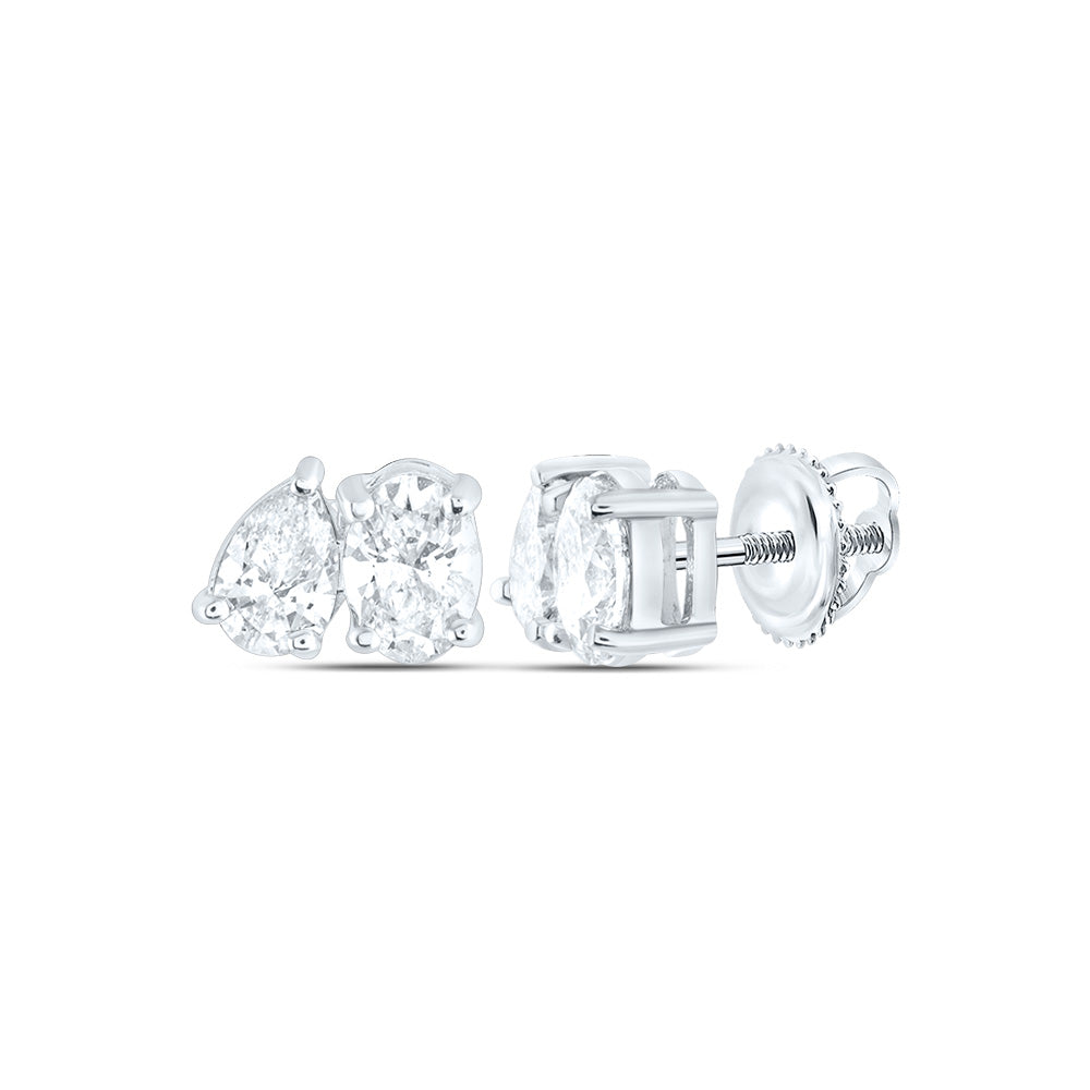 14K Yellow Or White Gold 1/2Cttw Natural Diamond I1-Ij 1/4Ct-Cov, 1/5Ct Center Pear Shape, 2 Stone Earring