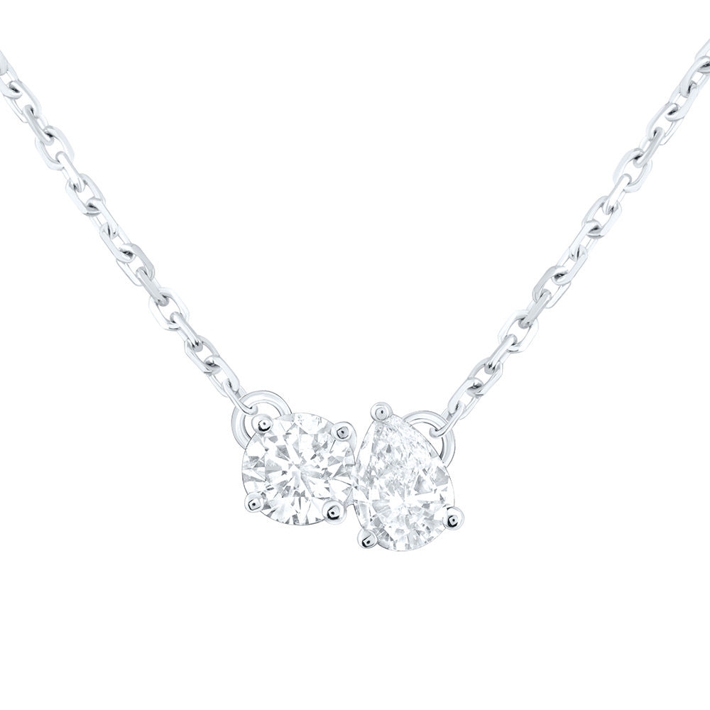 14K Yellow Or White Gold 1/2Cttw Natural Diamond I1-Ij 1/4Ct Center Round, 1/4Ct Center Pear Shape, 2 Stone Necklace (18 Inch)