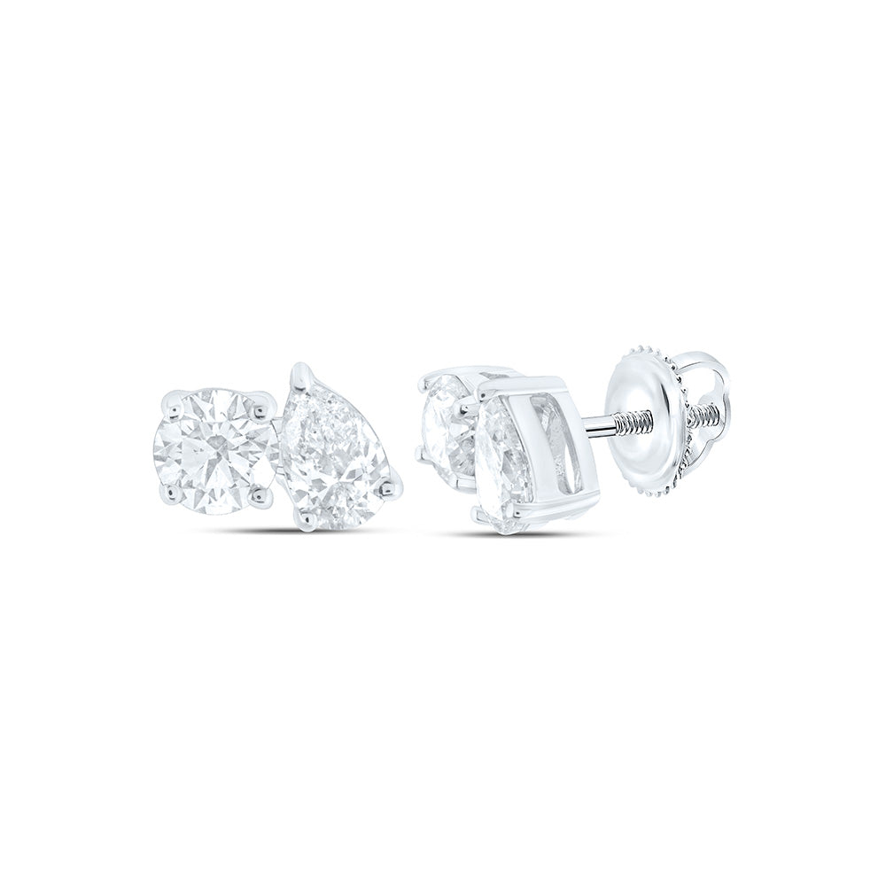 14K Yellow Or White Gold 1/2Cttw Natural Diamond I1-Ij 1/4Ct Center Round, 1/5Ct Center Pear Shape, 2 Stone Earring
