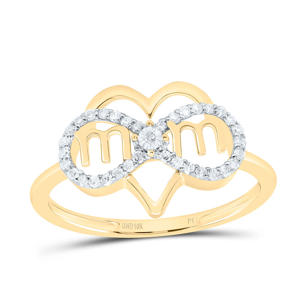 10K Yellow Gold 1/6Cttw Natural Diamond Gift "Mom" Infinity Heart Ring