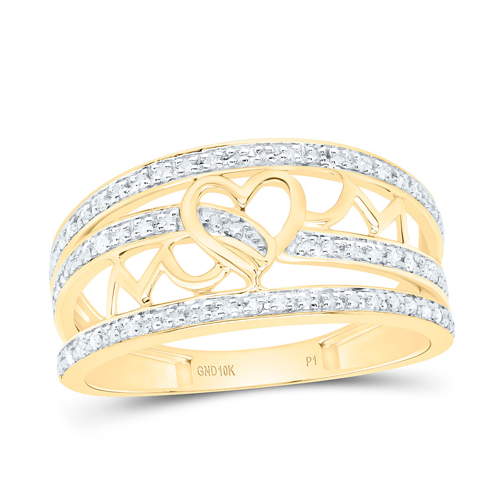 10K Yellow Gold 1/5Cttw Natural Diamond Gift "Mom" Heart Ring