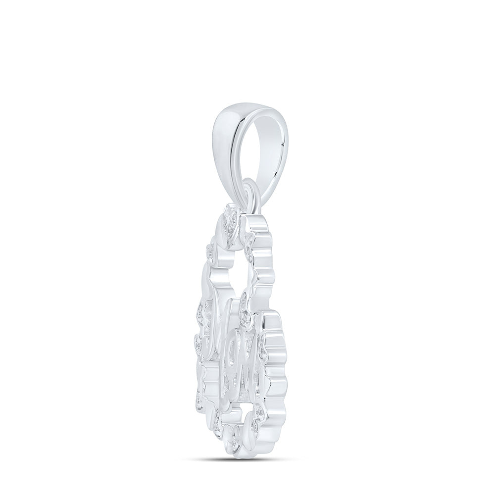 Sterling Silver 1/20Cttw Natural Diamond Gift "Mom" Heart Pendant