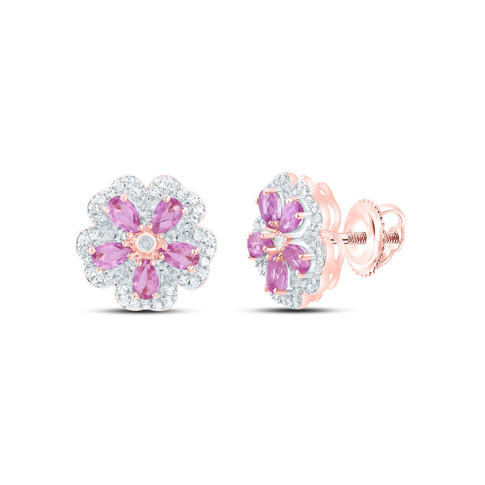 14K Yellow Or Rose Gold 1/6Cttw Natural Diamond Cn Pear Gem Flower Earring