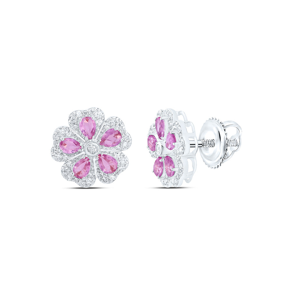 14K Yellow Or White Gold 1/2Cttw Natural Diamond Cn Pear Gem Flower Earring