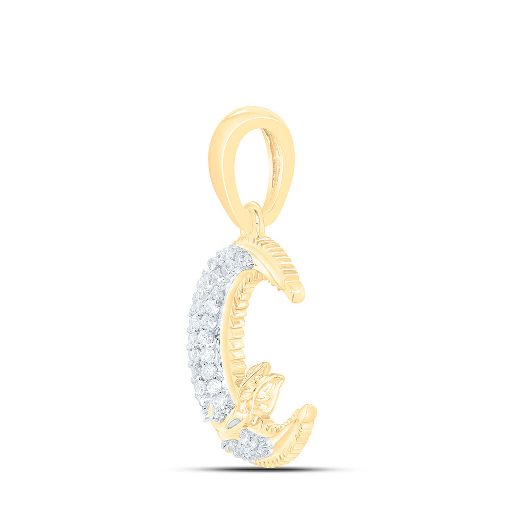 10K Yellow Gold 1/6Cttw Natural Diamond Gift Moon Pendant