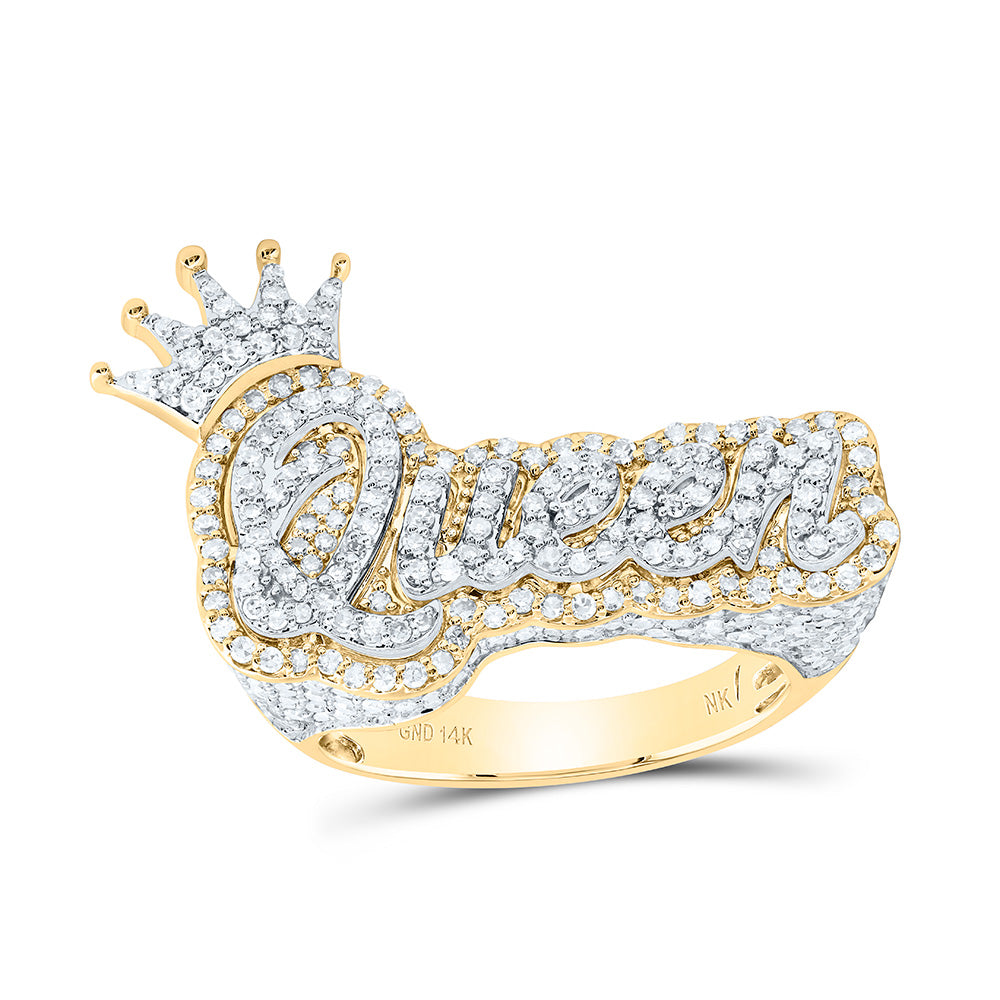 14K Yellow Gold "1 5/8Cttw Natural Diamond Nk Fashion "Queen"" With Crown Ring"