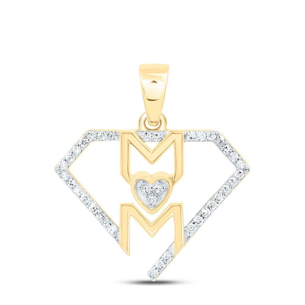 10K Yellow Gold 1/8Cttw Natural Diamond Gift Super Mom Heart Pendant
